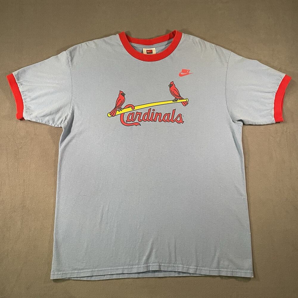 VTG Y2K St Louis Cardinals Shirt Mens Large Blue Nike Team MLB Baseball Ringer